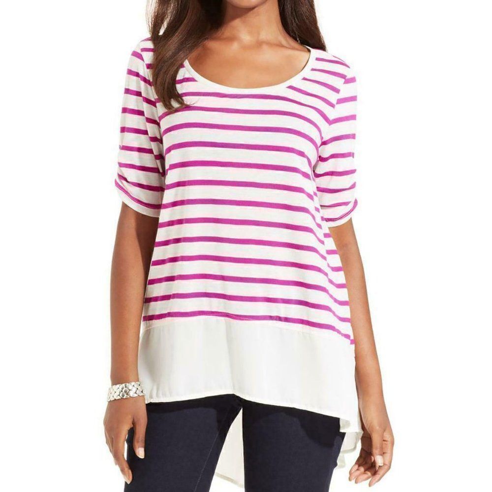 NWT Sz PM Style & Co  Ivory Striped Hi-Low Top M